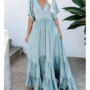 Floor length half sleeve V neck maxi